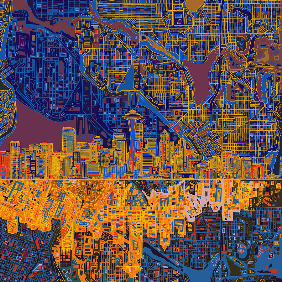 Seattle Skyline Abstract 4 Painting by Bekim M
