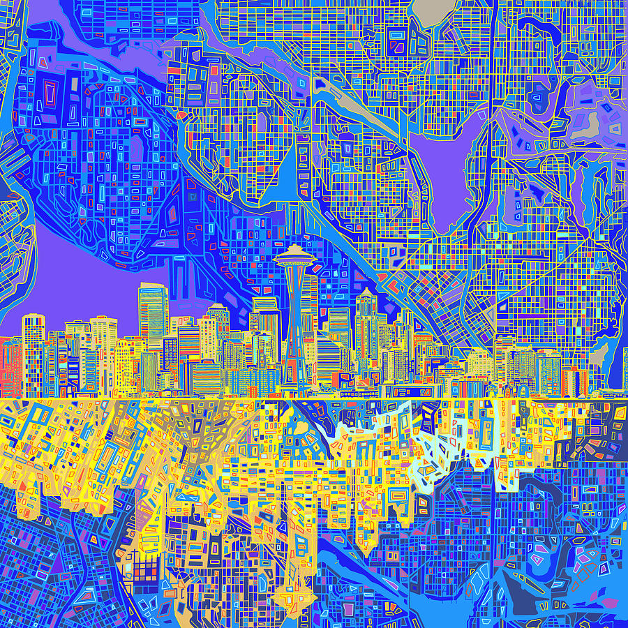 Seattle Skyline Abstract 6 Painting by Bekim M