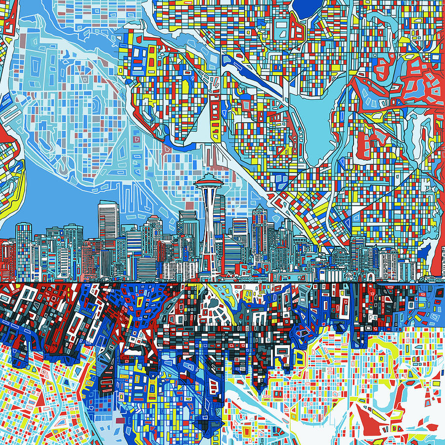 Seattle Skyline Abstract 7 Painting by Bekim M