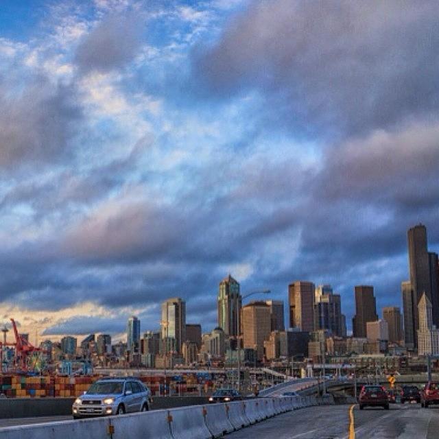 Seattle Photograph - #seattle #skyline  #clouds #rx1 by Ron Greer