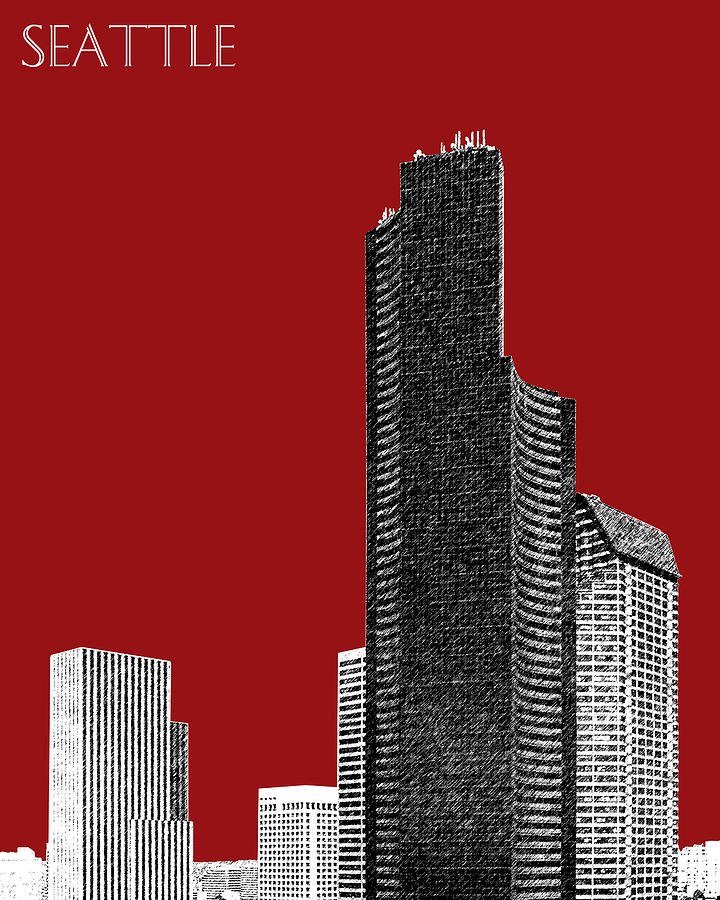 Architecture Digital Art - Seattle Skyline Columbia Tower - Dark Red by DB Artist