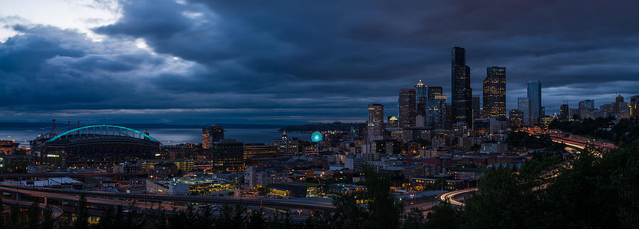 Seattle Photograph - Seattle Skyline Drama Panorama by Mike Reid