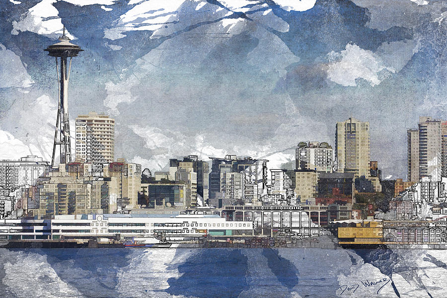 Seattle Skyline Painting - Seattle Skyline Freeform by David Wagner