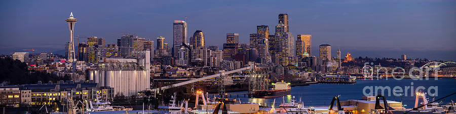 Seattle Skyline from Magnolia at Dusk Photograph by Mike Reid