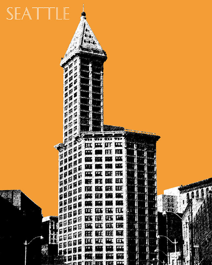 Seattle Skyline Smith Tower - Orange Digital Art by DB Artist | Fine ...