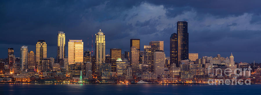 Seattle Skyline Sunset Detail Photograph by Mike Reid