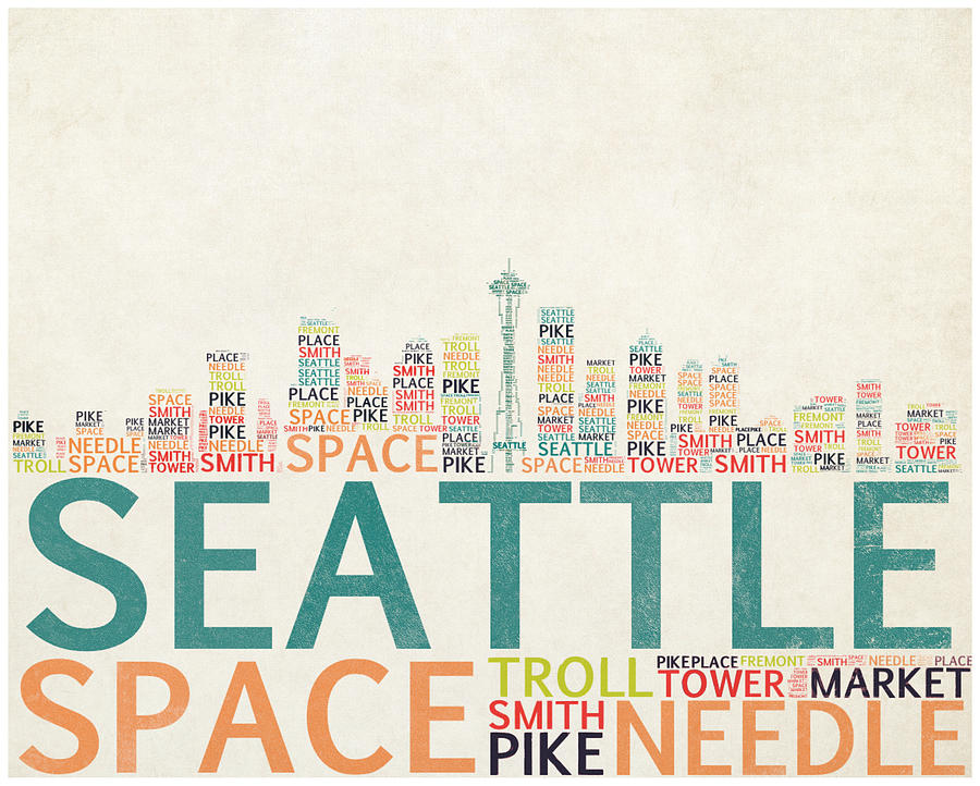 Seattle Digital Art - Seattle Skyline Typograpy by World Art Prints And Designs