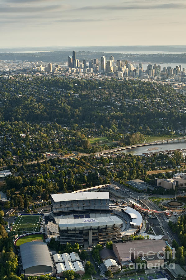 Seattle skyline with aerial view of the newly renovated Husky St Photograph by Jim Corwin