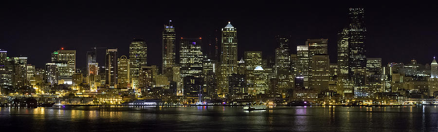 Seattle Skyline with Ferry Photograph by Paul Riedinger