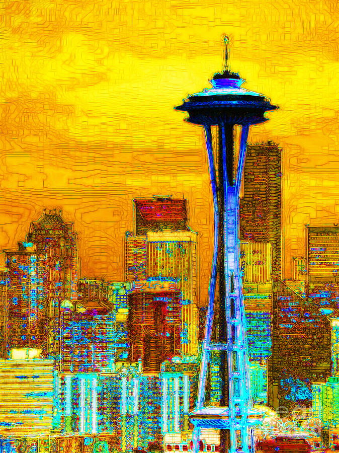 Space Photograph - Seattle Space Needle 20130115v2 by Wingsdomain Art and Photography