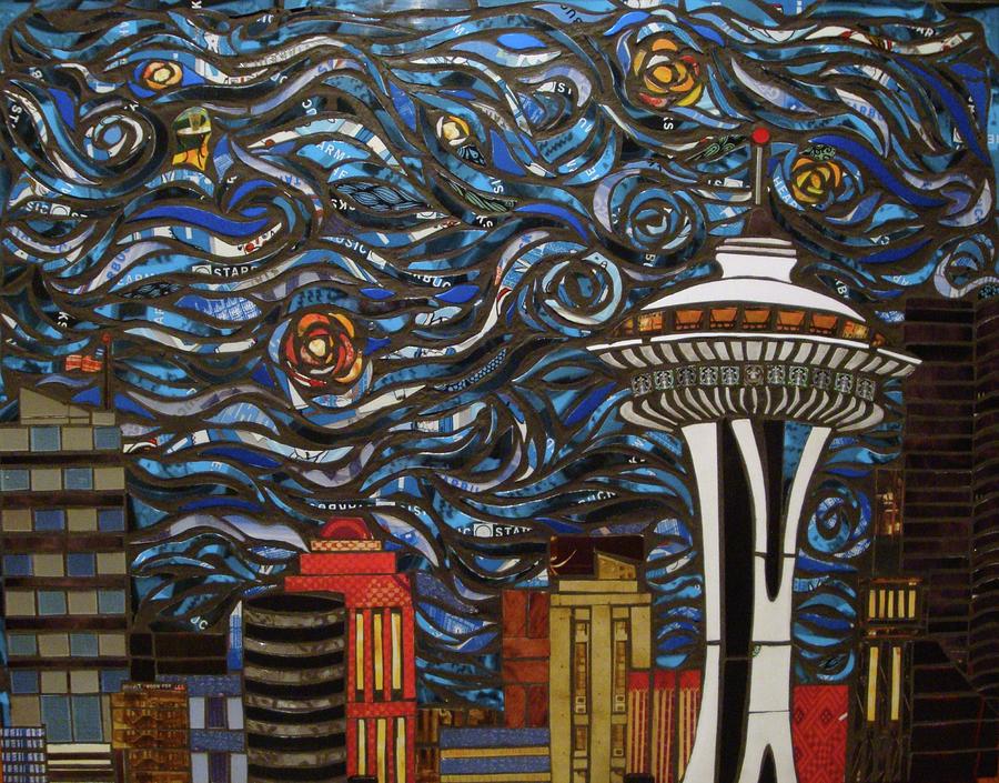 Vincent Van Gogh Mixed Media - Seattle Starry Night by Mary Ellen Bowers