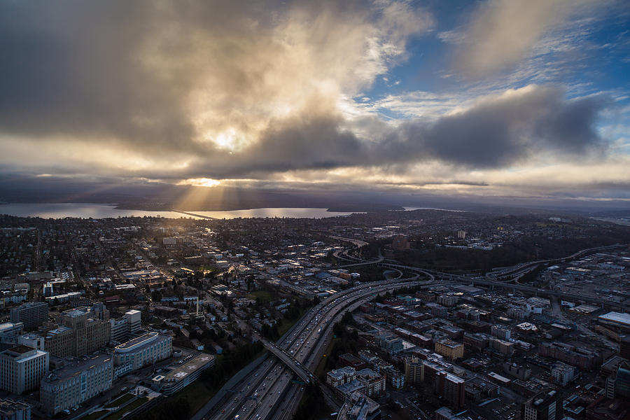 Seattle Sunrise Sunrays Photograph by Mike Reid