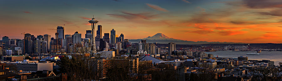 Seattle Sunset Panorama Photograph by Mary Jo Allen