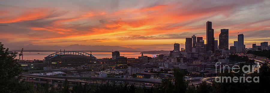 Seattle Photograph - Seattle Under Fiery Skies by Mike Reid