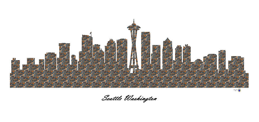 Seattle Washington 3D Stone Wall Skyline Digital Art by Gregory Murray