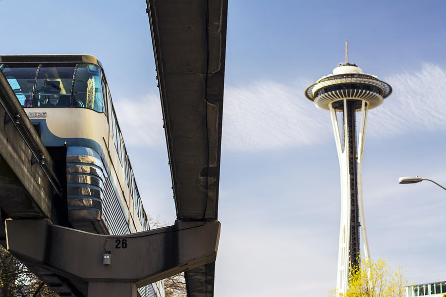 Space Photograph - Seattle Washington Monorail and Space Needle by Michael DeMello