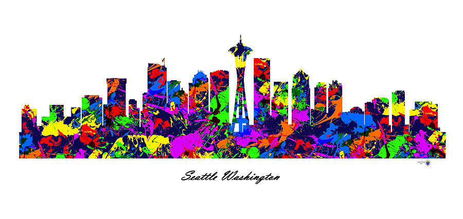 Seattle Washington Paint Splatter Skyline Digital Art by Gregory Murray