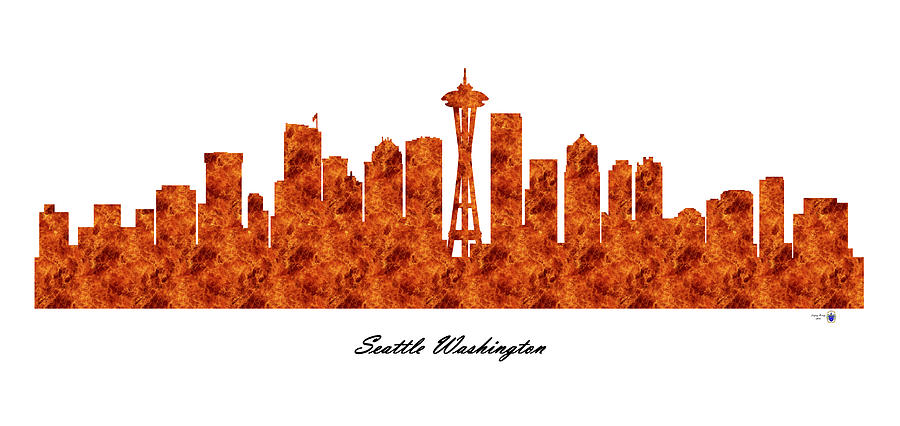 Seattle Washington Raging Fire Skyline Digital Art by Gregory Murray