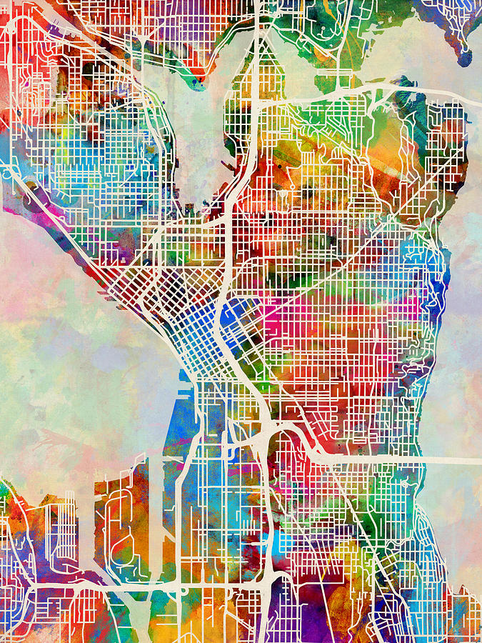 Seattle Washington Street Map Digital Art by Michael Tompsett