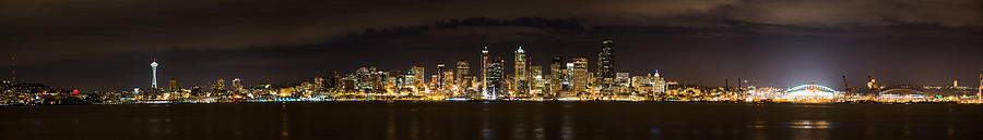 Seattle Waterfront at Night Panoramic Photograph by Chris McKenna