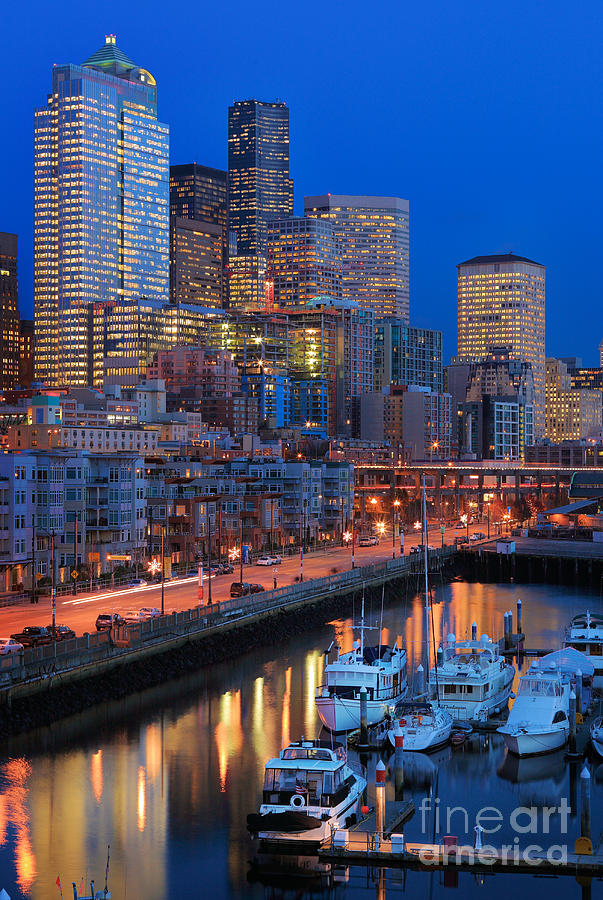 Seattle Waterfront By Night Photograph By Inge Johnsson - Fine Art America