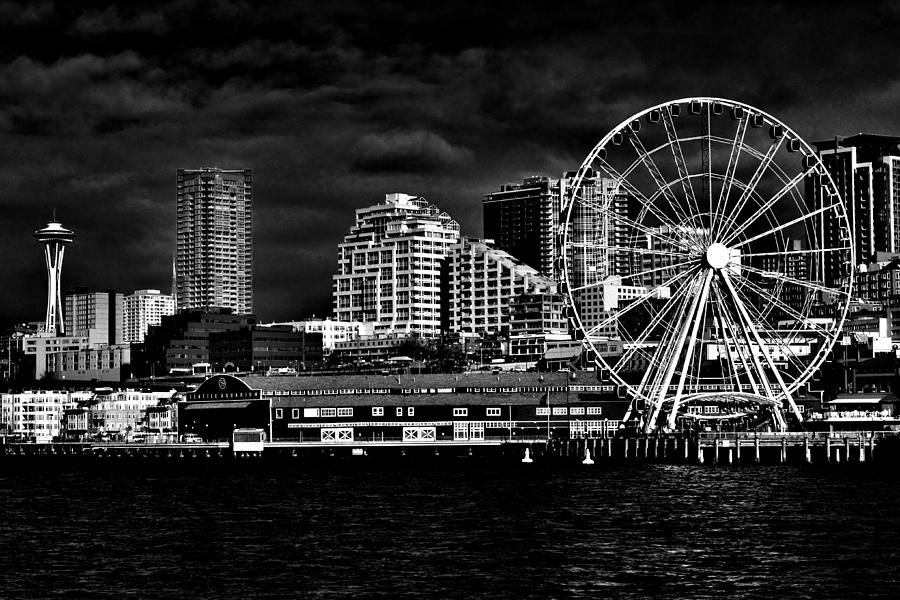 Seattle Waterfront In Black And White Photograph