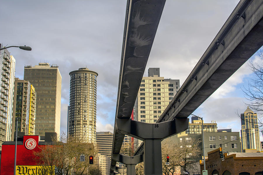 Seattle Photograph - Seattles 5th Avenue Monorail by Michael DeMello