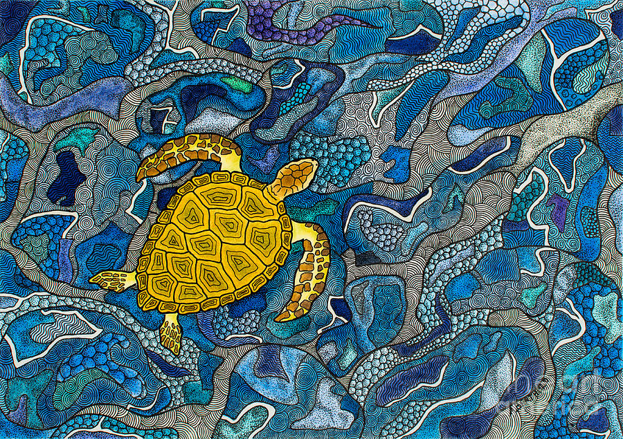 Sea Turtle Impression Drawing by Andreas Berthold