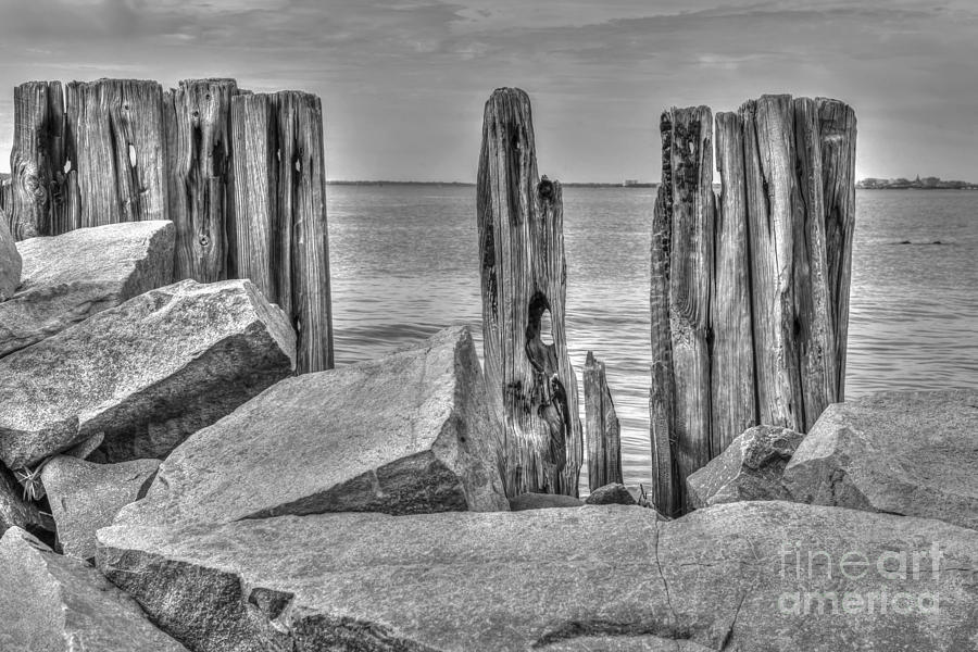 Black And White Photograph - Seawall Erosion by Dale Powell