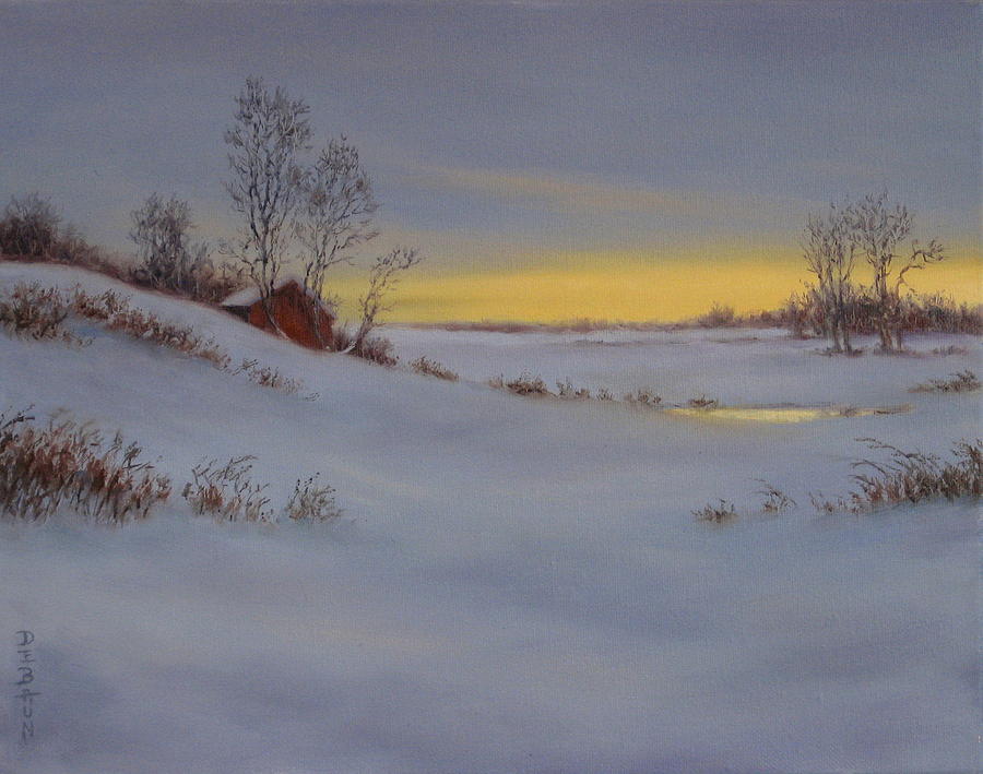 Winter Painting - Secluded Winter Twilight by Barry DeBaun