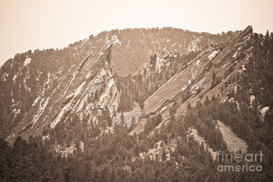 Mountain Photograph - Second and Third Flatirons Boulder Colorado Sepia by James BO Insogna