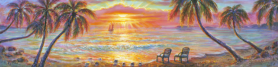 Sunset Painting - Secret Beach - Fine Art Print by Elena Khomoutova