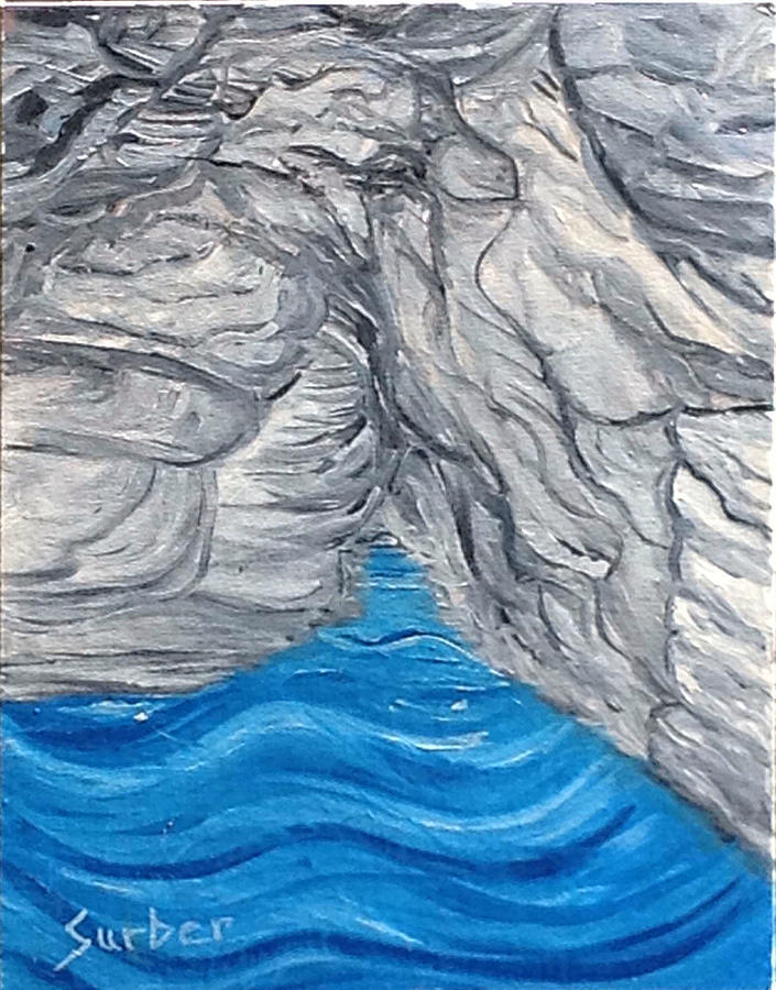 Black Painting - Secret Blue Cave by Suzanne Surber
