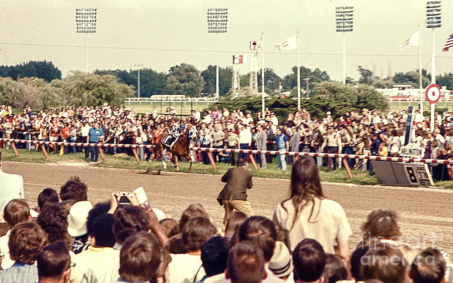 Secretariat Race Horse coming down to the finish line by himself to win the big race at Arlington R Photograph by Robert Birkenes