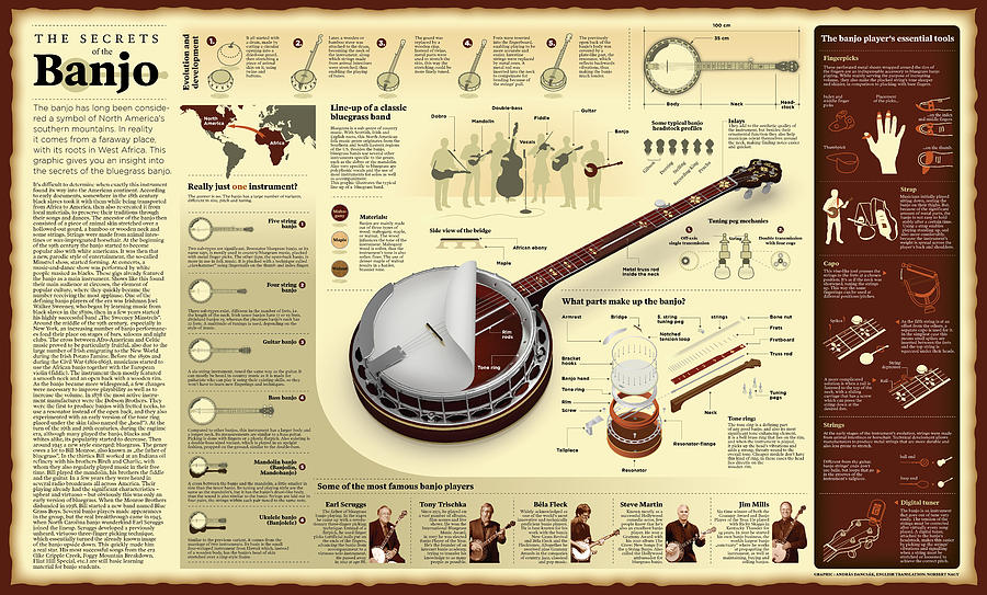 Music Digital Art - Secrets of the Banjo wall chart by Andras Dancsak
