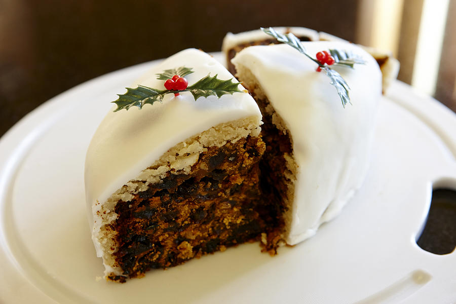 Sections of traditional home made Christmas cake Photograph by Joe Fox