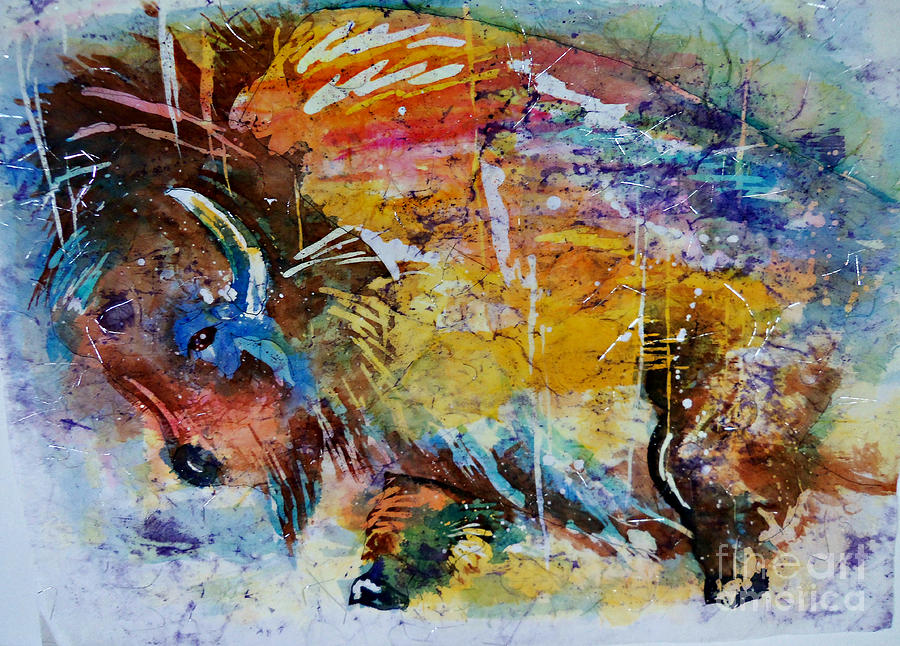 Sedona Bison Painting by Janet Cruickshank
