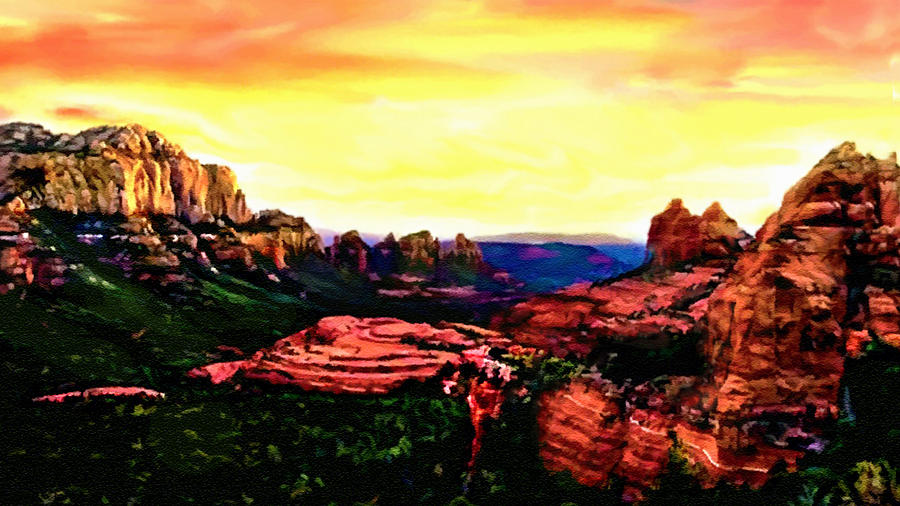 Nature Photograph - Sedona Red Rocks Sunset Painting by Bob and Nadine Johnston
