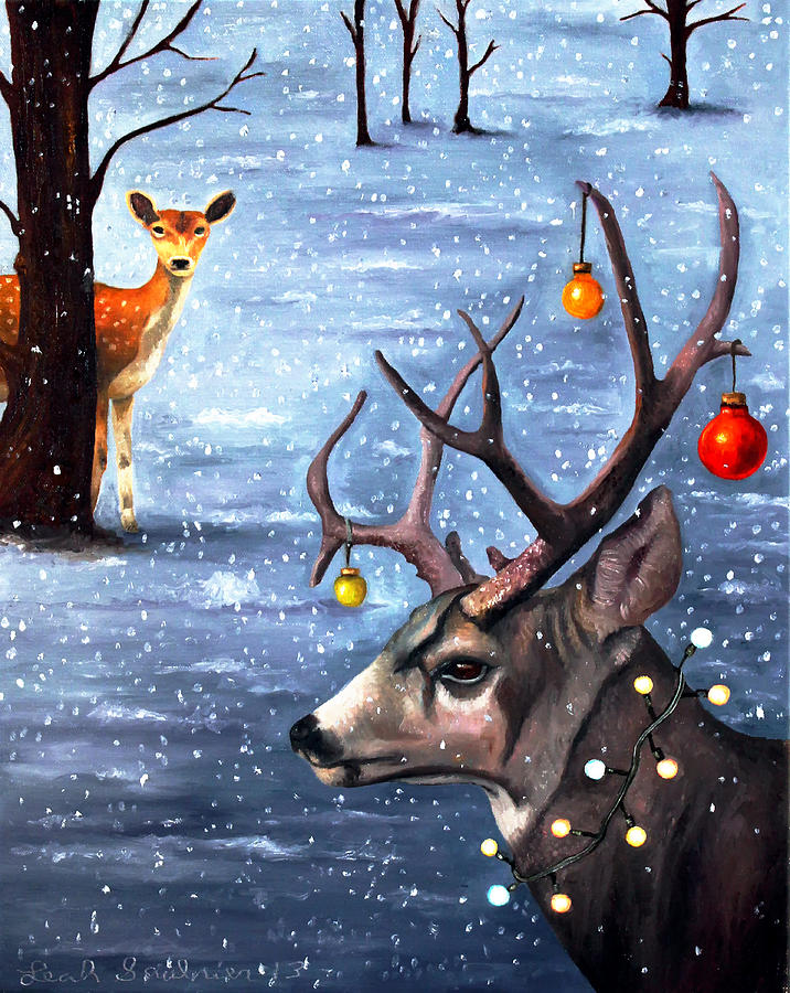 Deer Painting - Seduction edit 2 by Leah Saulnier The Painting Maniac