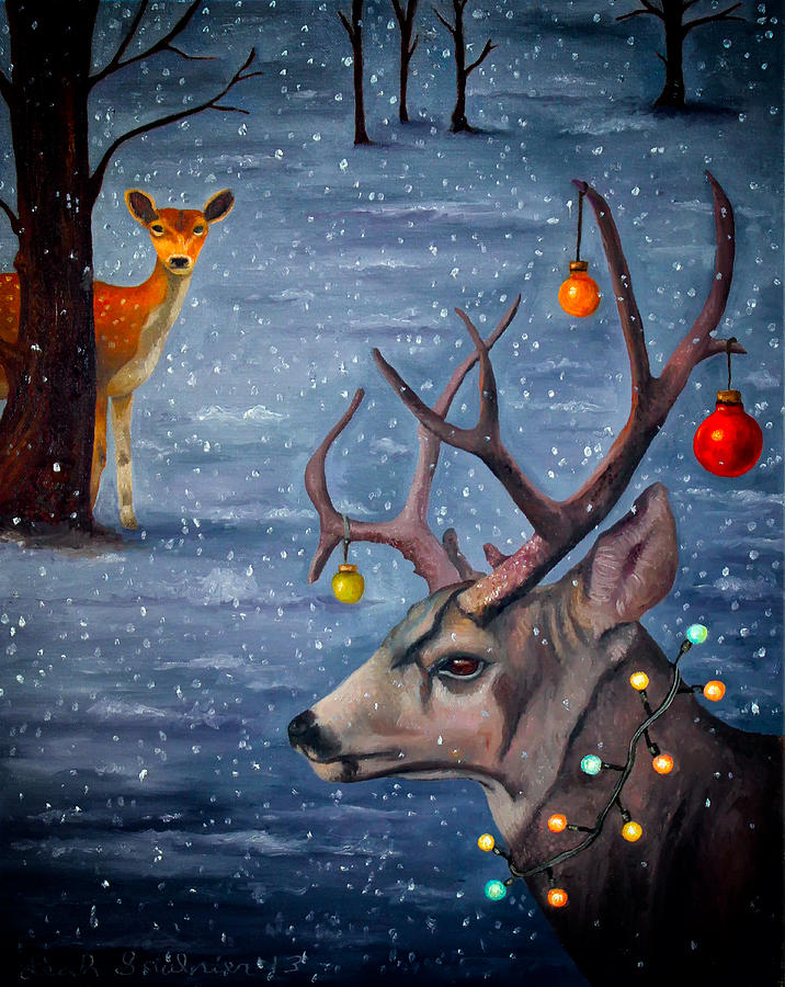 Deer Painting - Seduction edit 4 by Leah Saulnier The Painting Maniac
