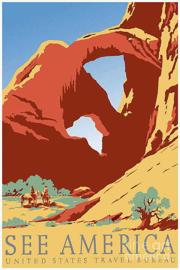 Mountain Drawing - See America Vintage Travel Poster by Jon Neidert