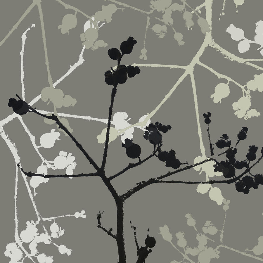 Seed Pod Silhouette - Beige and Black on Greige Digital Art by Saya Studios