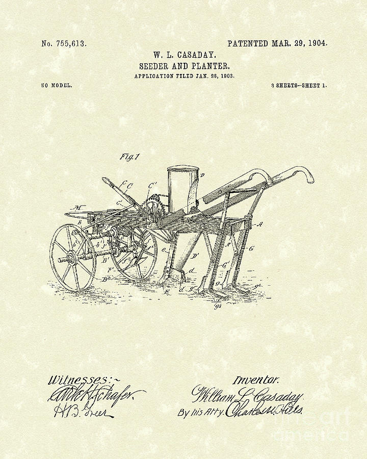 Seeder/Planter 1904 Patent Art Drawing by Prior Art Design Fine Art