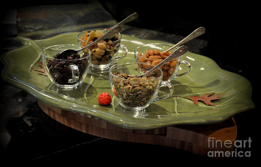 Seeds Nuts and Berries on a Green Platter Photograph by Tatyana Searcy