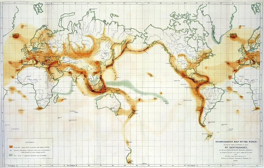 Seismographic World Map Photograph by Royal Astronomical Society ...