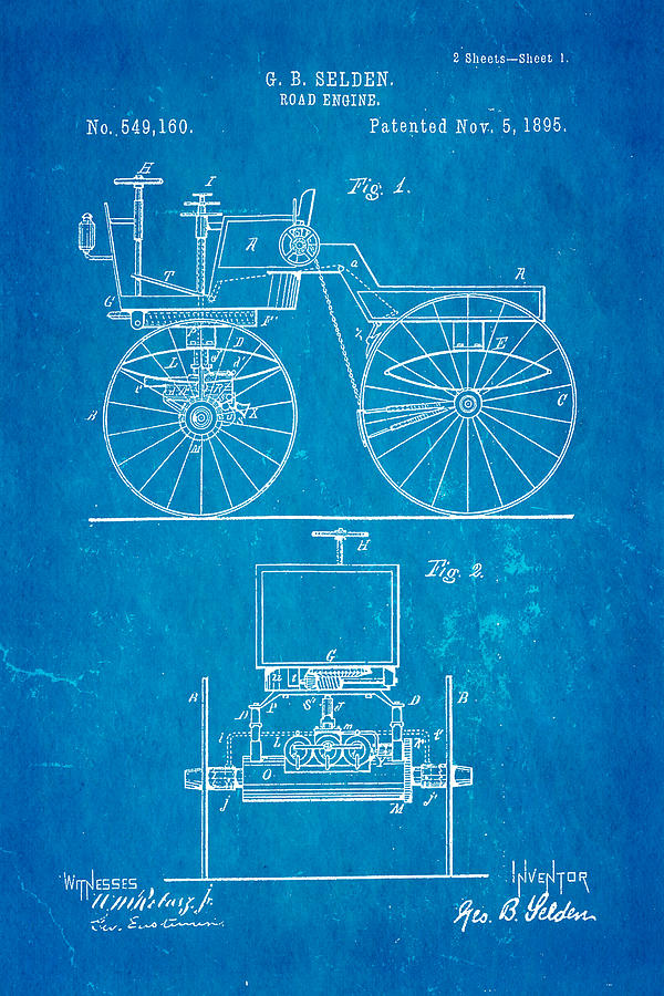 Car Photograph - Selden Road Engine Patent Art 1895 Blueprint by Ian Monk