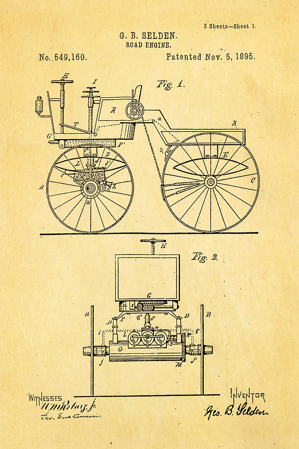 Car Photograph - Selden Road Engine Patent Art 1895 by Ian Monk