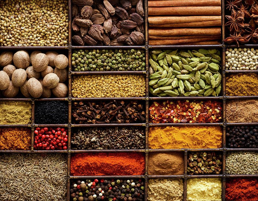 Selection Of Dried Spices In Tray Photograph By Science Photo Library