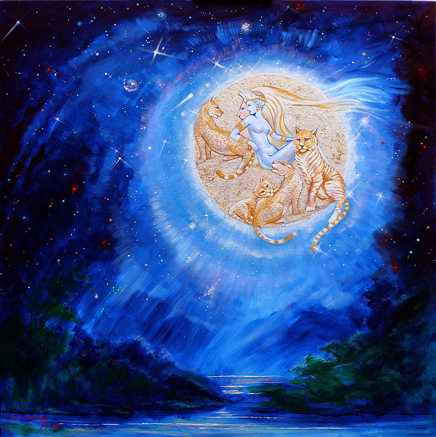 The Moon Painting - Selene Moon Goddess by Silvia  Duran