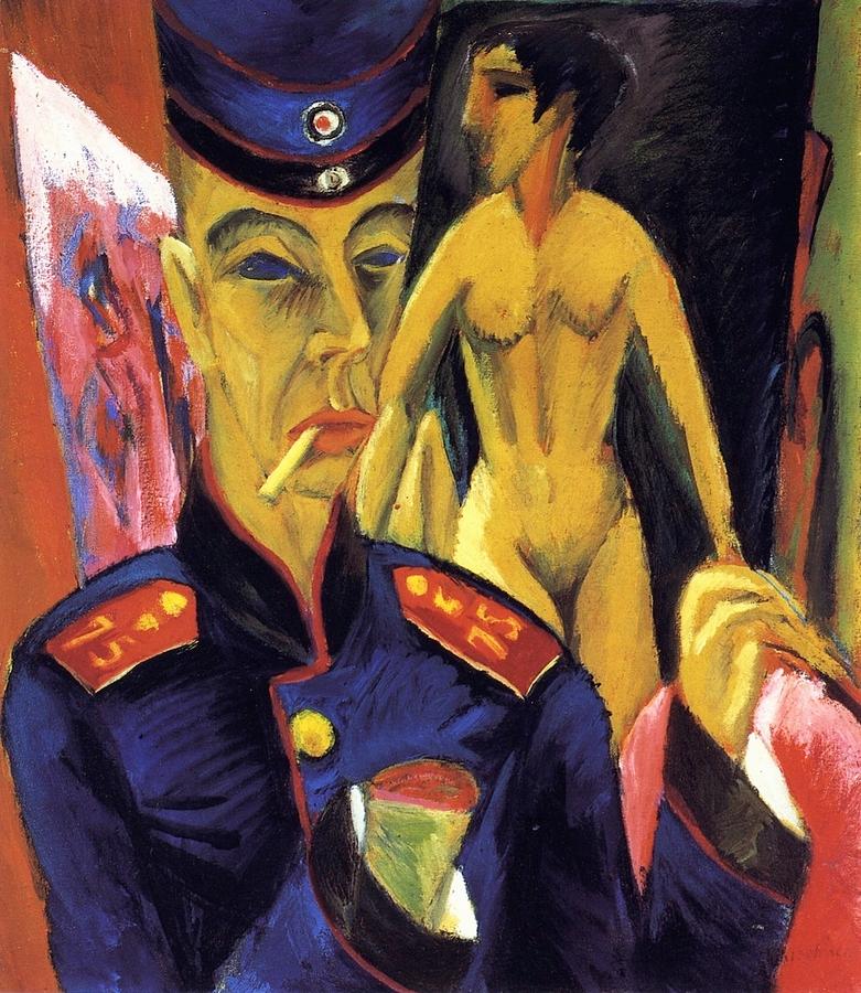 Self Portrait as a soldier Painting by Ernst Ludwig Kirchner